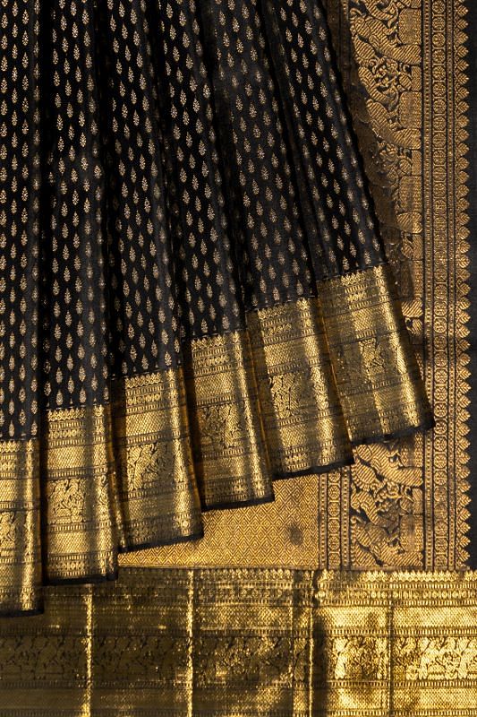 Kanchipuram Silk Brocade Black Saree