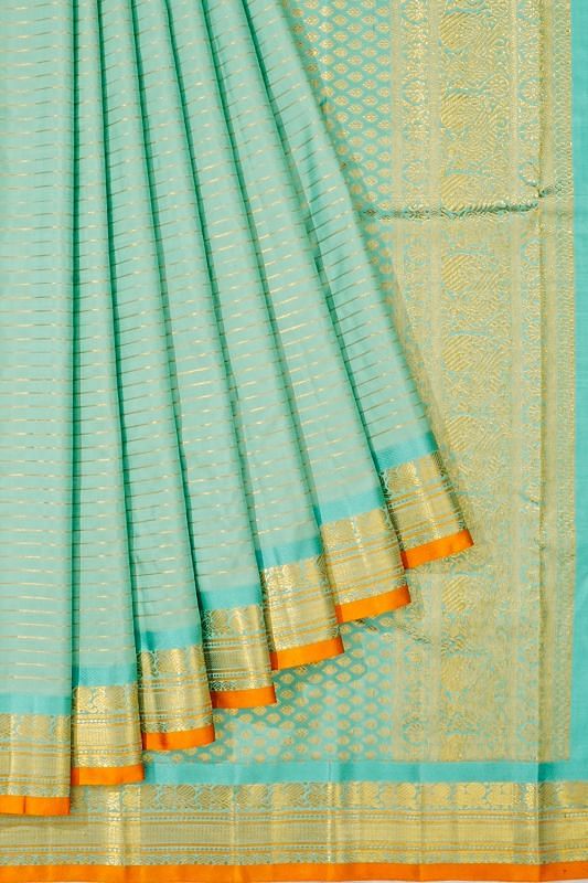 Kanchipuram Silk Horizontal Lines Sea Green Saree