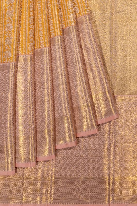 Kanchipuram Silk Tissue Brocade Yellow Saree