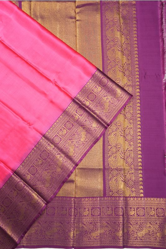 Kanchipuram Silk Twill Plain Pink Saree