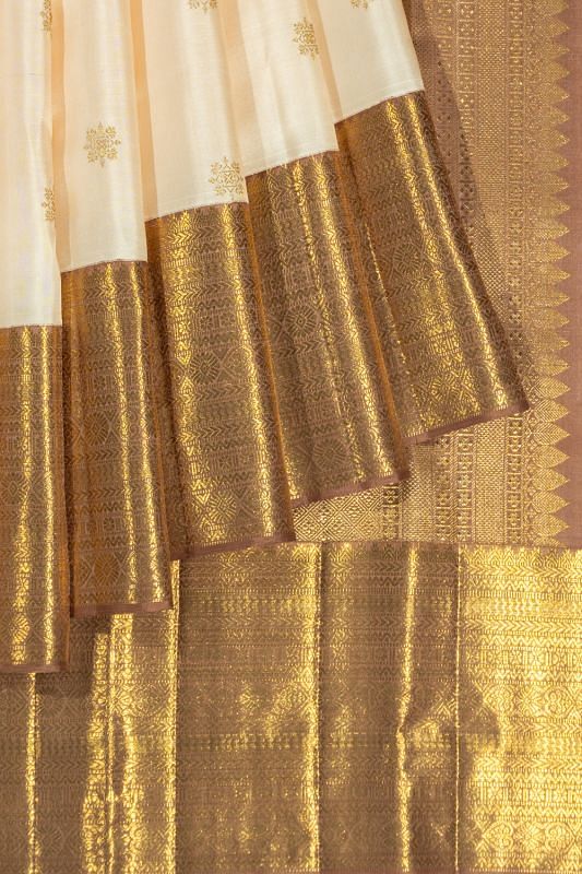 Classic Kanchipuram Silk Butta Cream Saree