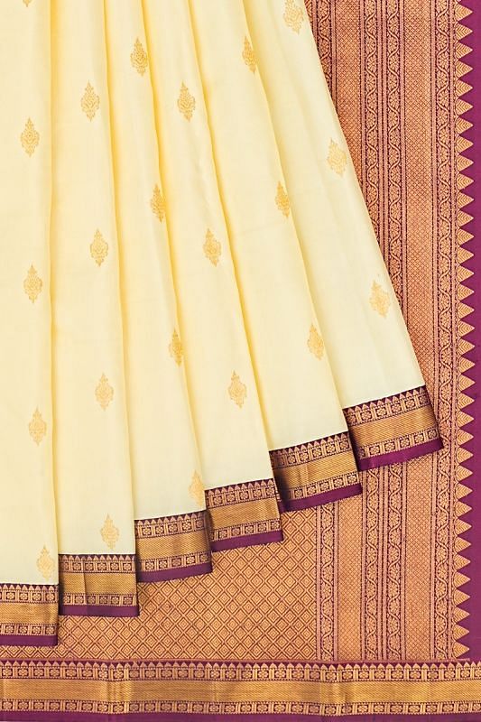 Classic Kanchipuram Silk Butta Cream Saree