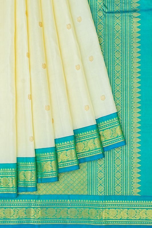 Classic Kanchipuram Silk Butta Cream Saree