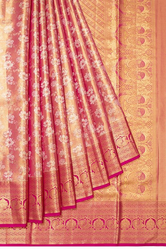 Kanchipuram Silk Tissue Brocade Pink Saree