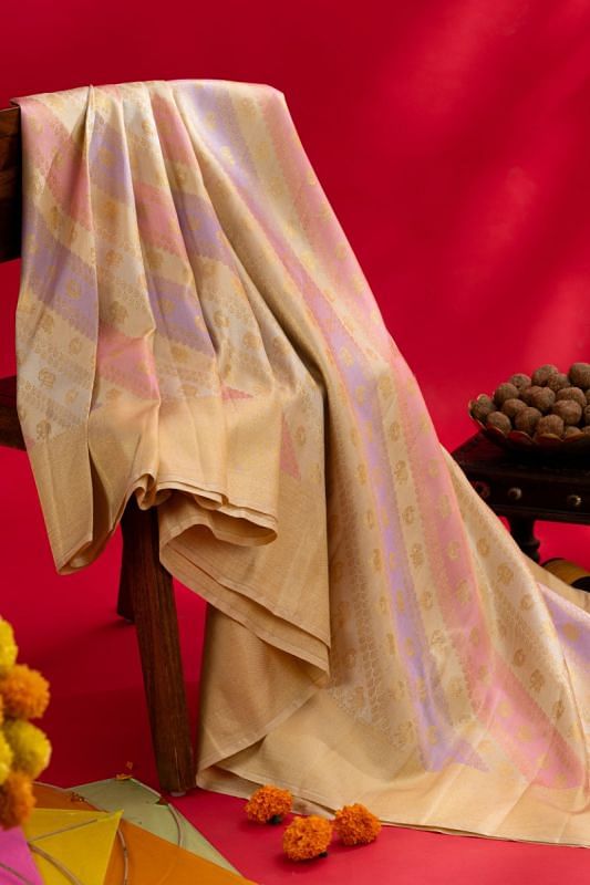 Kanchipuram Silk Tissue Leheriya Jaal And Butta Rangkat Saree