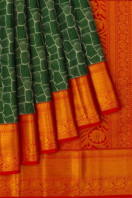 Taranga Kanchi Silk Geometrical Brocade Bottle Green Saree