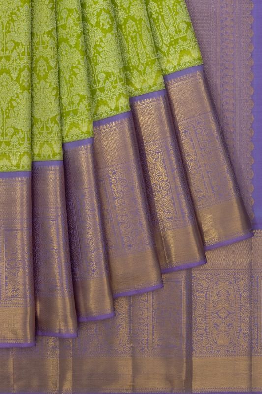 Kanchipuram Silk Brocade Parrot Green Saree