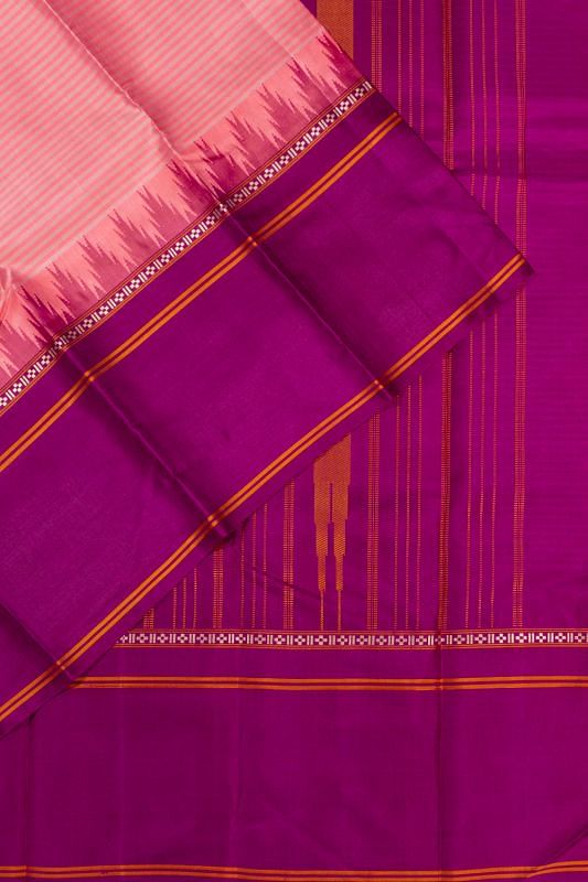 Classic Thread Kanchipuram Silk Oosi Lines Pink Saree