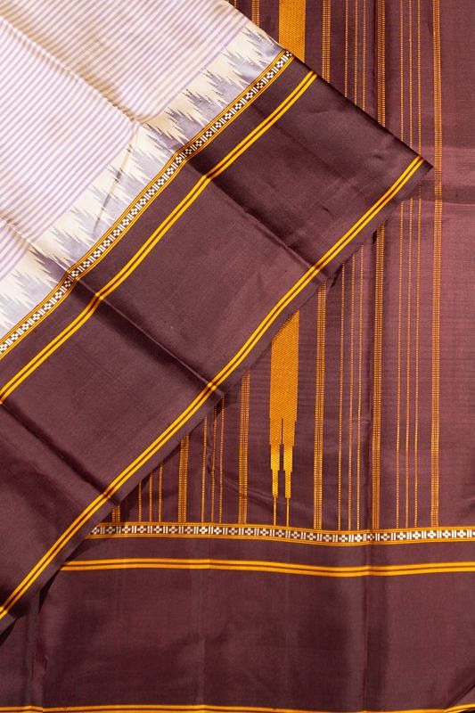 Classic Thread Kanchipuram Silk Oosi Lines Off White Saree