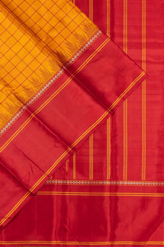 Classic Thread Kanchipuram Silk Checks Yellow Saree