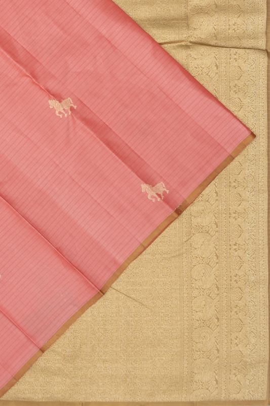 Classic Kanchipuram Silk Horizontal Lines And Butta Pink Saree