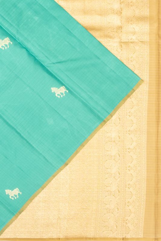 Classic Kanchipuram Silk Horizontal Lines And Butta Blue Saree