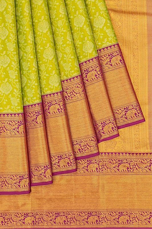 Taranga Kanchi Silk Tissue Brocade Green Saree