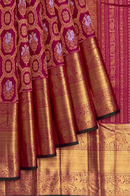 Kanchipuram Silk Jaal And Butta Pink Saree