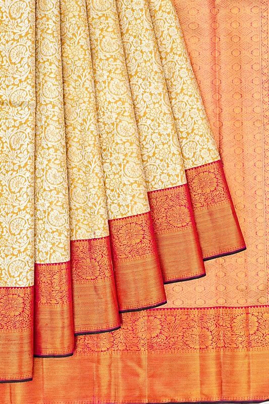 Kanchipuram Silk Tissue Brocade Gold Saree