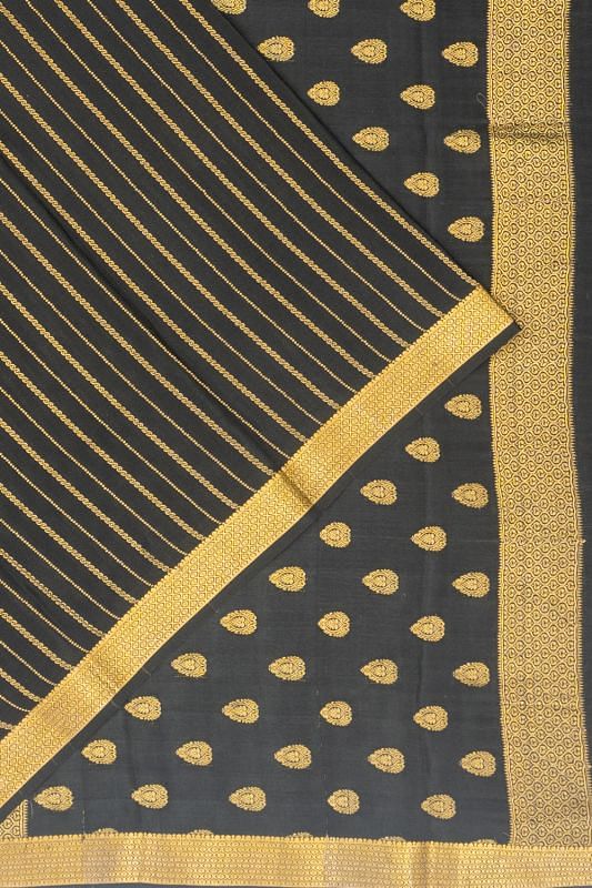 Mysore Silk Vertical Lines Black Saree