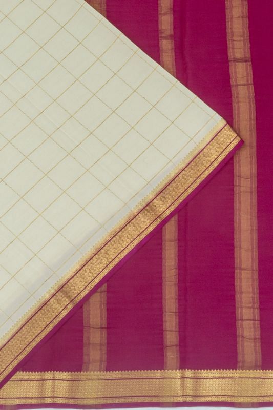 Mysore Silk Checks Off White Saree