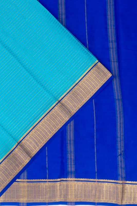 Mysore Silk Horizontal Lines Sky Blue Saree