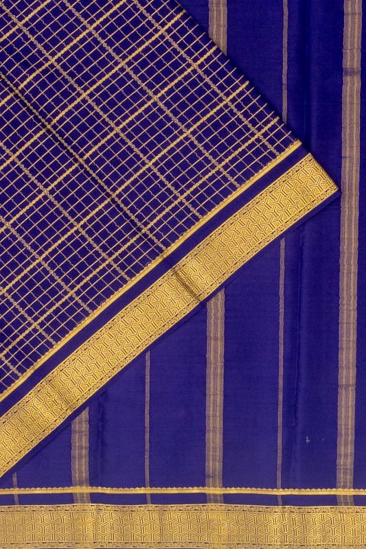 Mysore Silk Checks Royal Blue Saree