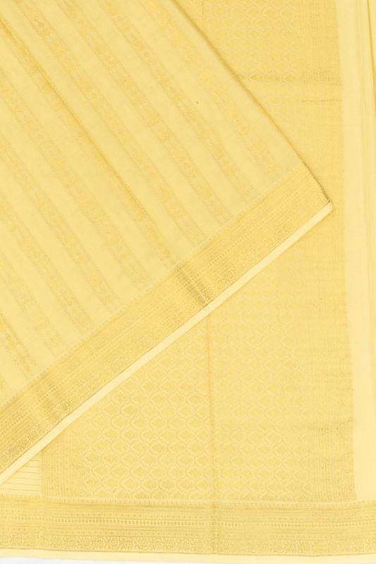 Mysore Silk Horizontal Lines Pale Yellow Saree