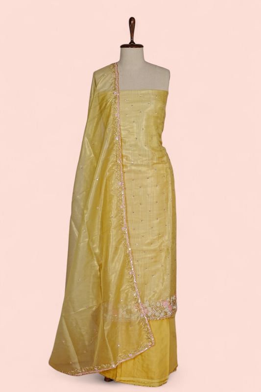 Organza Tissue Butta Yellow Salwar Suit Set