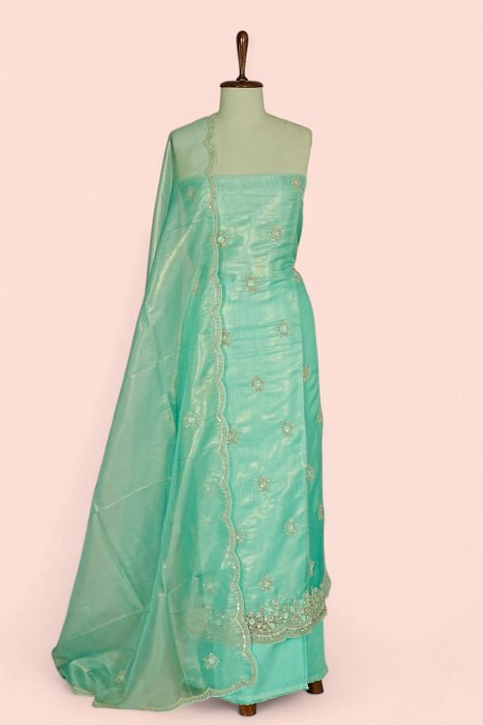 Organza Tissue Butta Sea Green Salwar Suit Set