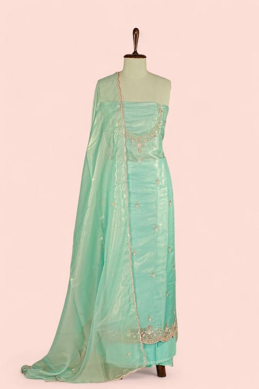 Organza Tissue Butta Sea Green Salwar Suit Set