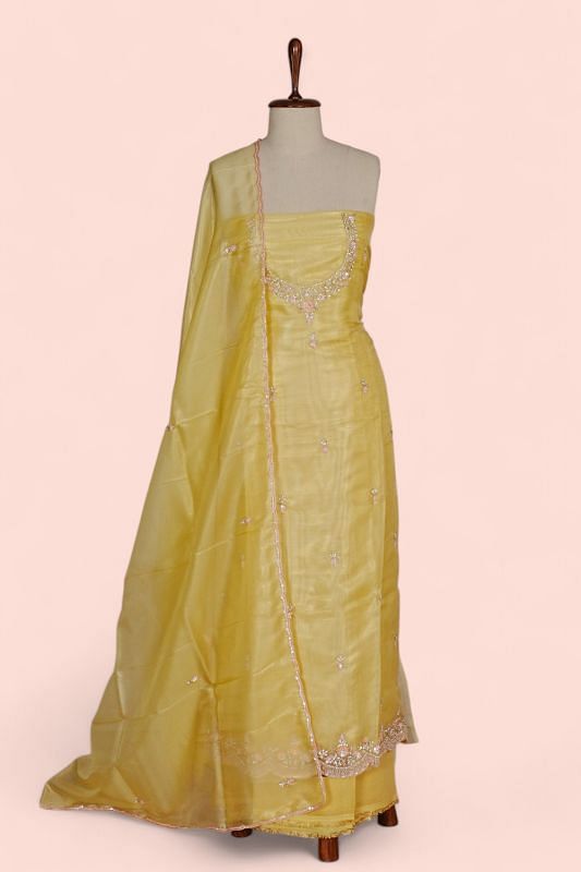 Organza Tissue Butta Yellow Salwar Suit Set