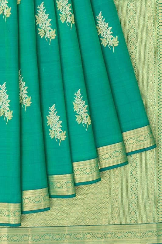 Classic Kanchipuram Silk Butta Bottle Green Saree