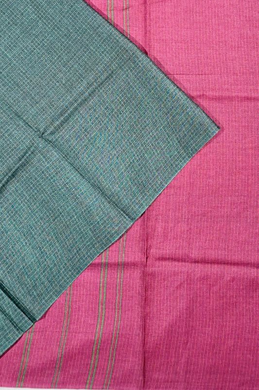 Tussar Vertical Lines Half And Half Green Saree