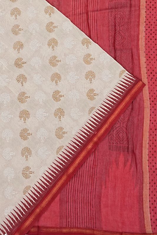 Chanderi Cotton Butta Cream Saree