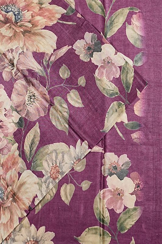 Tussar Floral Printed Purple Saree