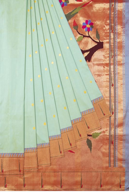 Paithani Silk Butta Sea Green Saree With Muniya Border