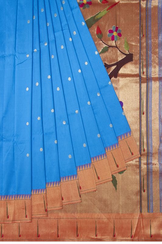 Paithani Silk Butta Blue Saree With Muniya Border