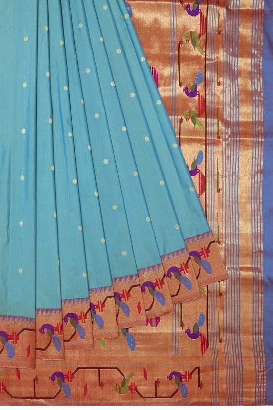 Paithani Silk Butta Sea Blue Saree With Akruthi Border