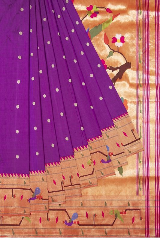 Paithani Silk Butta Violet Saree With Akruthi Border