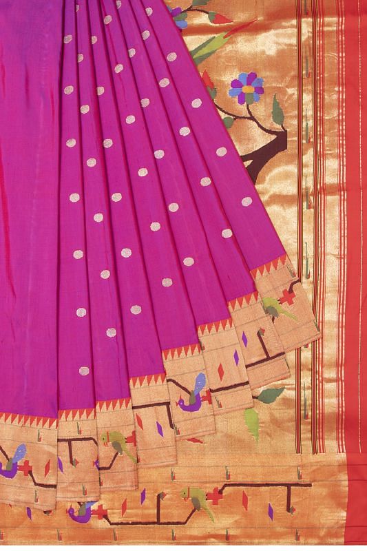 Paithani Silk Butta Purple Saree With Akruthi Border