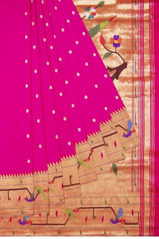 Paithani Silk Butta Rani Pink Saree With Akruthi Border