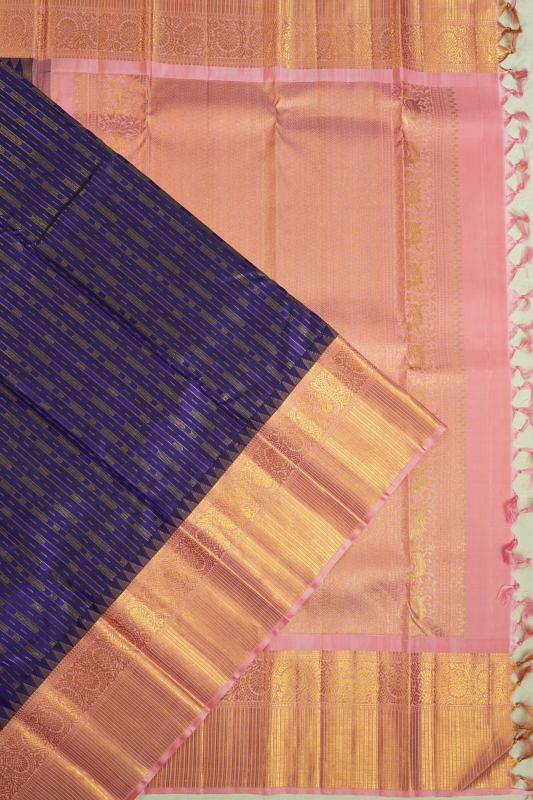 Kanchipuram Silk Brocade Dark Blue Saree