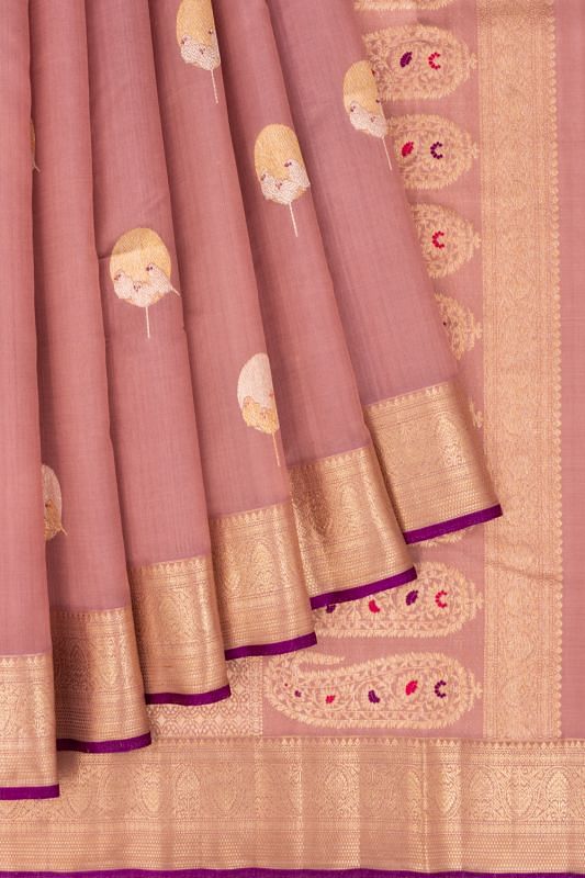 Classic Kanchipuram Kora Organza Butta Lilac Saree