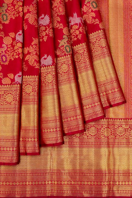 Pure Zari Kanchipuram Silk Jaal Red Saree