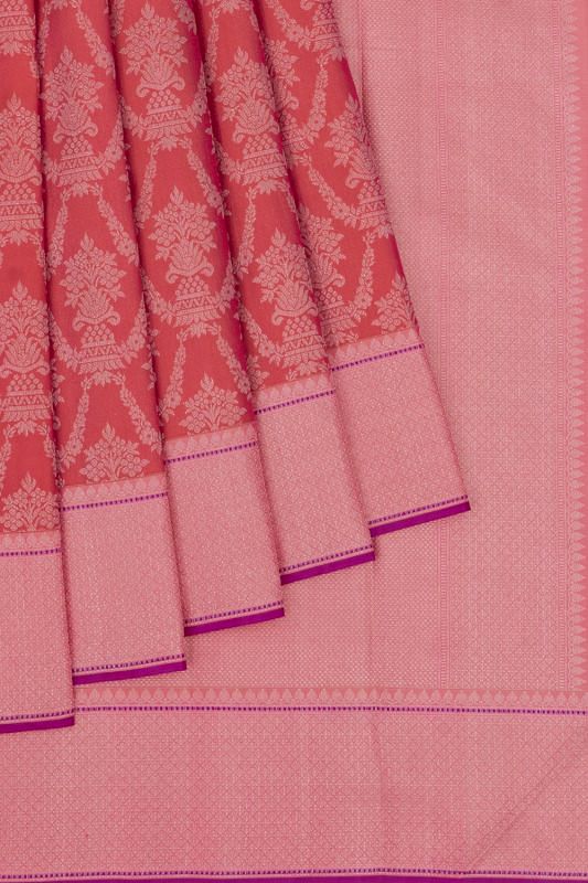 Kanchipuram Silk Brocade Dual Tone Pink And Orange Saree