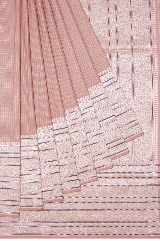 Banarasi Silk Checks Peach Saree