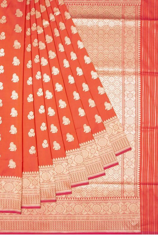 Banarasi Silk Butta Vermillion Orange Saree