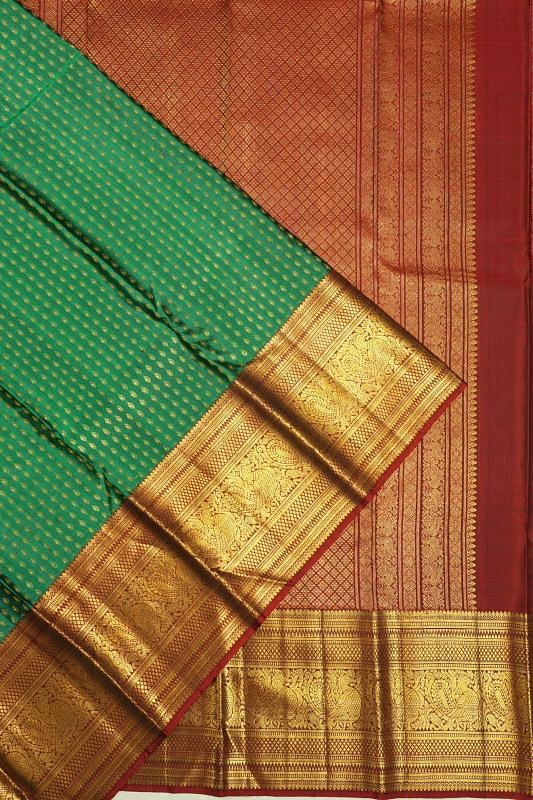 Kanchipuram Silk Brocade Dark Green Saree