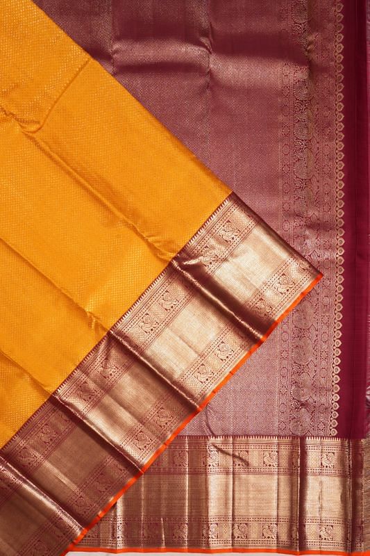 Kanchipuram Silk Brocade Orange Saree