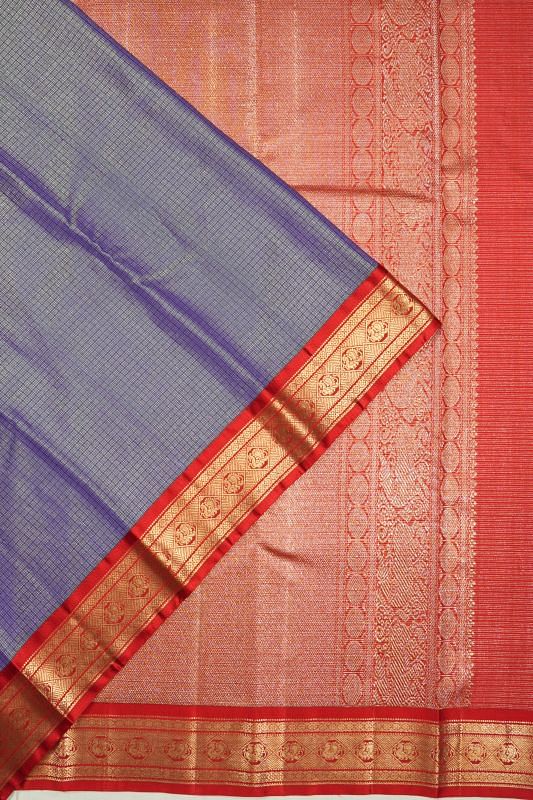 Kanchipuram Silk Checks Dark Blue Saree