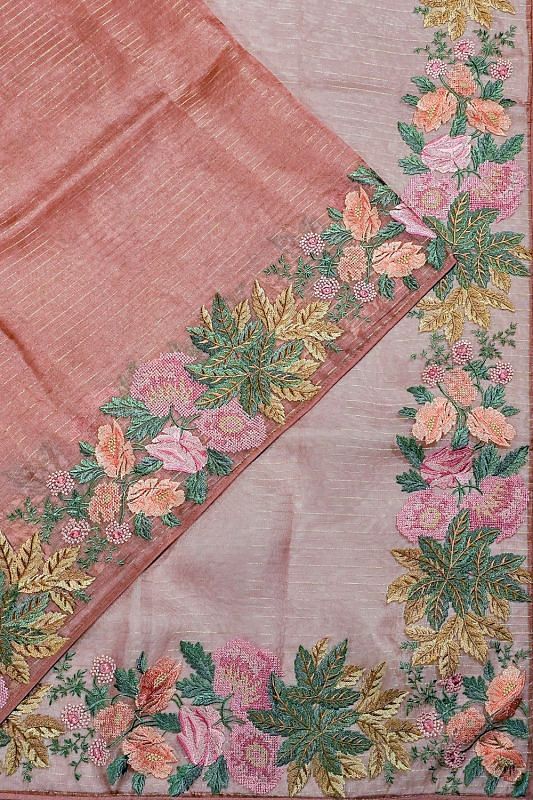 Organza Horizontal Lines Peach Saree