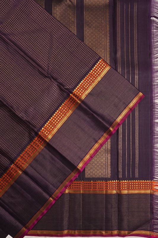 Kanchipuram Silk Checks Deep Purple Saree