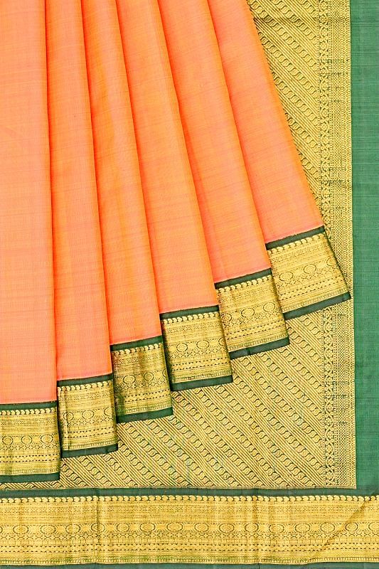 Kanchipuram Silk Plain Dual Tone Pink And Orange Saree